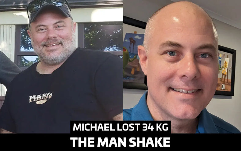 MIchael lost 34kg in 21 weeks using The Man Shake Coffee — before & after