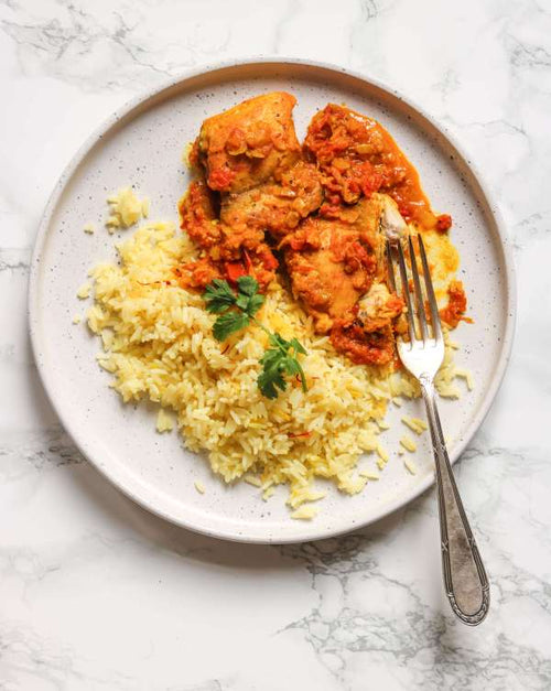 Simple Chicken Curry with Saffron Rice